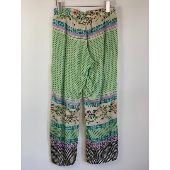 Johnny Was XS Multi Floral Print 100% Silk Green Blue Drawstring Pants Pockets - Picture 3 of 15